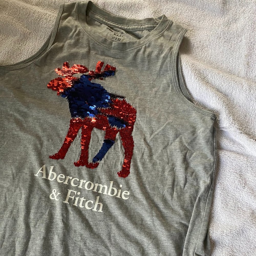 Abercrombie Kids grey tank top with flip sequin moose